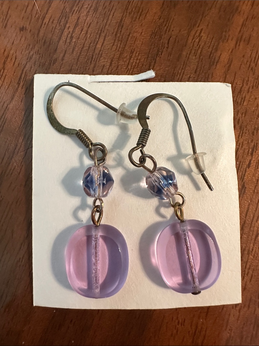 Vintage Lavender Glass Bead Drop Wire Earrings